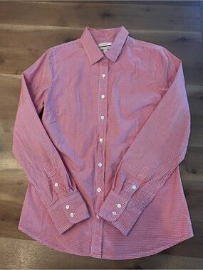 J. Crew Red and White Gingham Button-Down Shirt